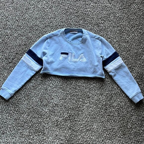 Light Blue Fila Cropped Sweatshirt, Women's Large Crop Top Pullover, Fall Layers - Picture 1 of 5